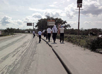 Roads were covered with volcanic ash